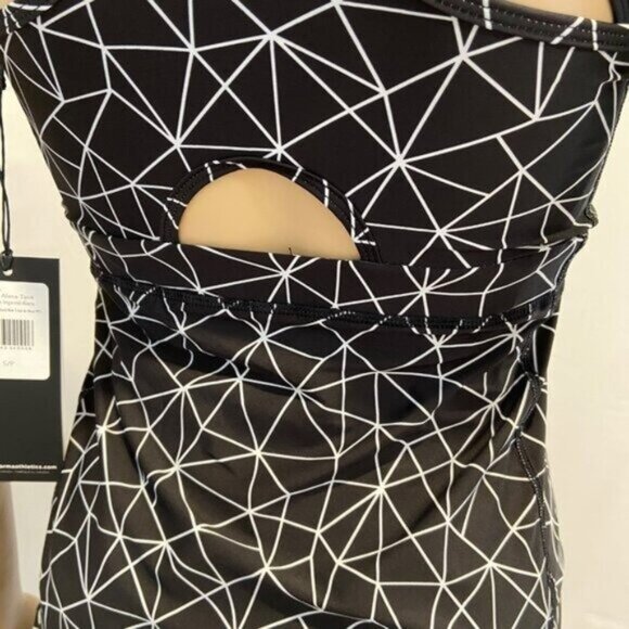 Karma Womens Geometric Print Black & White Racerback Tank Top With Built-In Bra - Picture 14 of 16